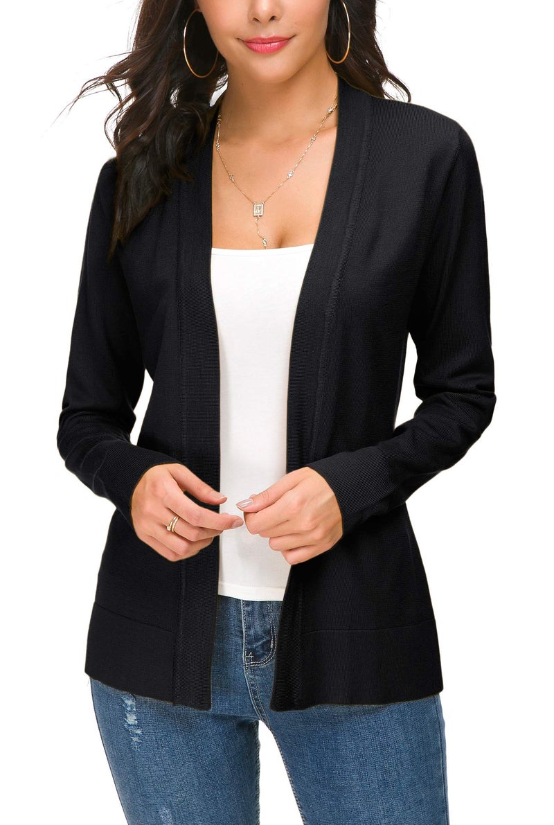 EXCHIC Women's Long Sleeve Open Front Cardigan Sweater Lightweight Casual Knit Sweaters (Black, Medium) - Image 3